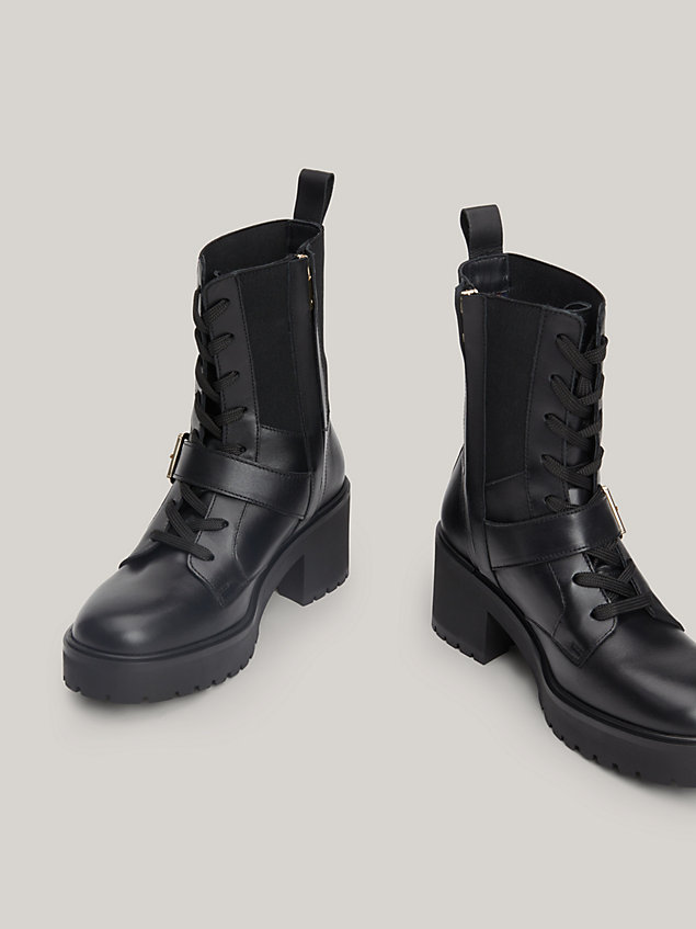 black leather belt detail cleat boots for women tommy hilfiger