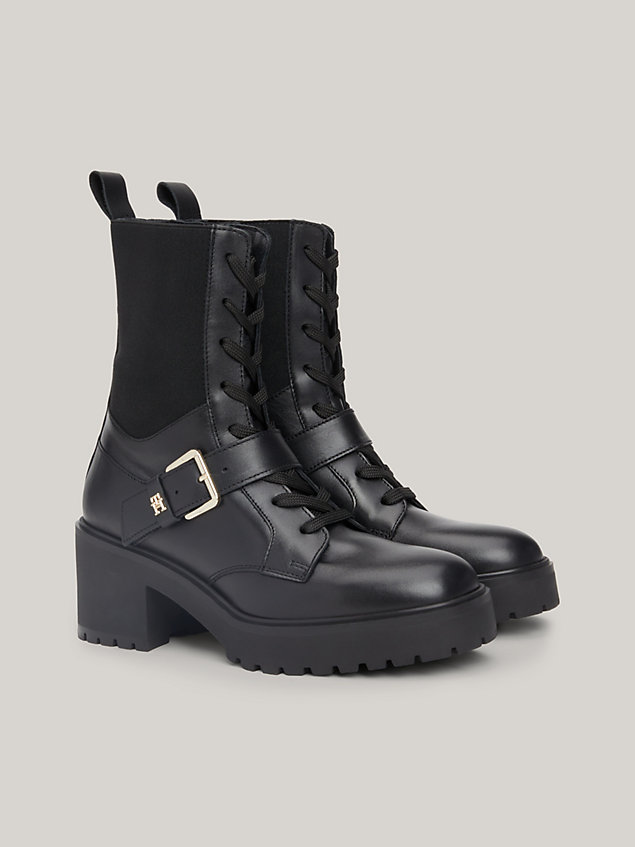 black leather belt detail cleat boots for women tommy hilfiger