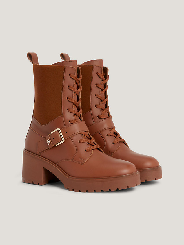 brown leather belt detail cleat boots for women tommy hilfiger