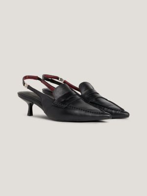 Leather Pointed Toe Kitten Heel Slingbacks | Black | Tommy Hilfiger