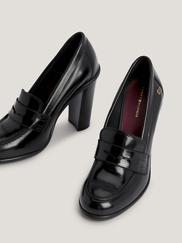 black essential high heel patent loafer pumps for women tommy hilfiger
