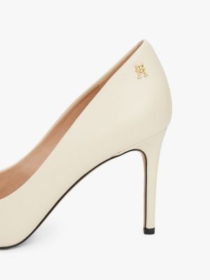 multi leather th monogram pointed toe heels for women tommy hilfiger