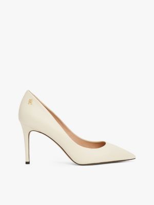 multi leather th monogram pointed toe heels for women tommy hilfiger