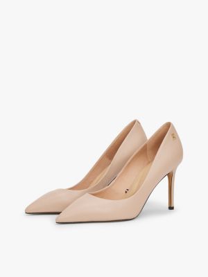 pink leather th monogram pointed toe heels for women tommy hilfiger