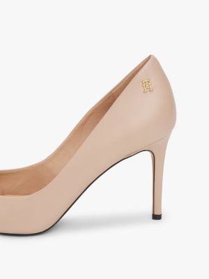 pink leather th monogram pointed toe heels for women tommy hilfiger