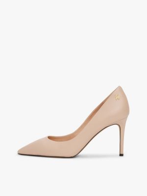 pink leather th monogram pointed toe heels for women tommy hilfiger