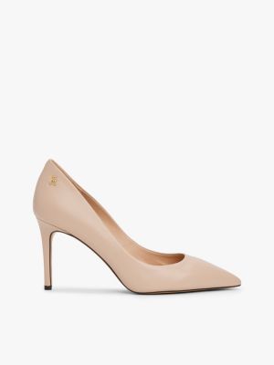 pink leather th monogram pointed toe heels for women tommy hilfiger