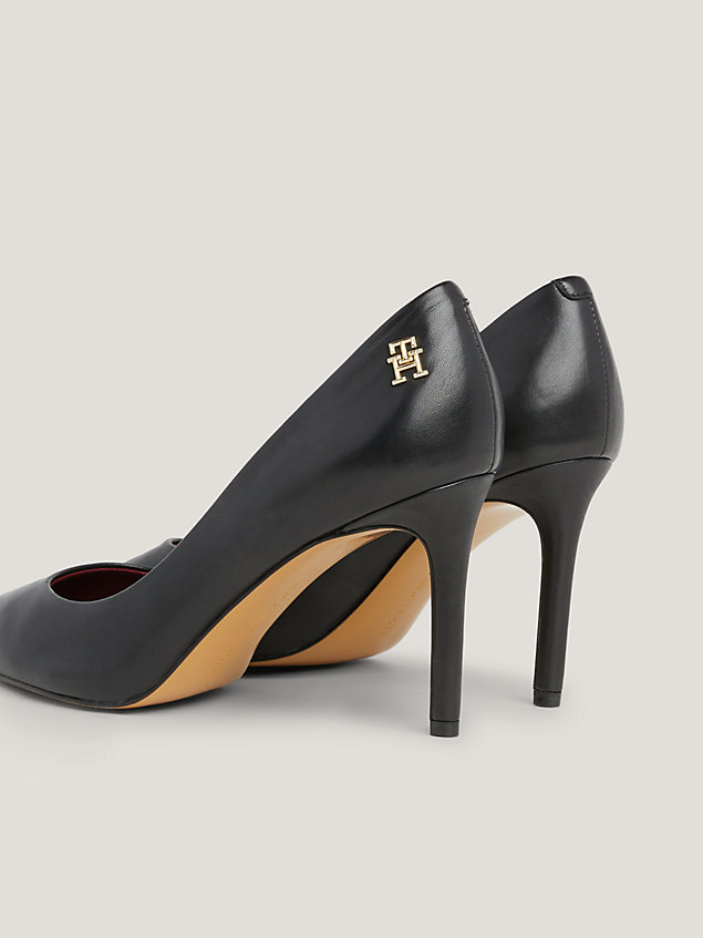 black essential leather pointed toe heels for women tommy hilfiger