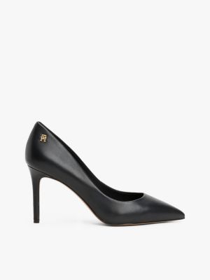 black spitzer pumps aus leder mit th-monogramm für damen - tommy hilfiger