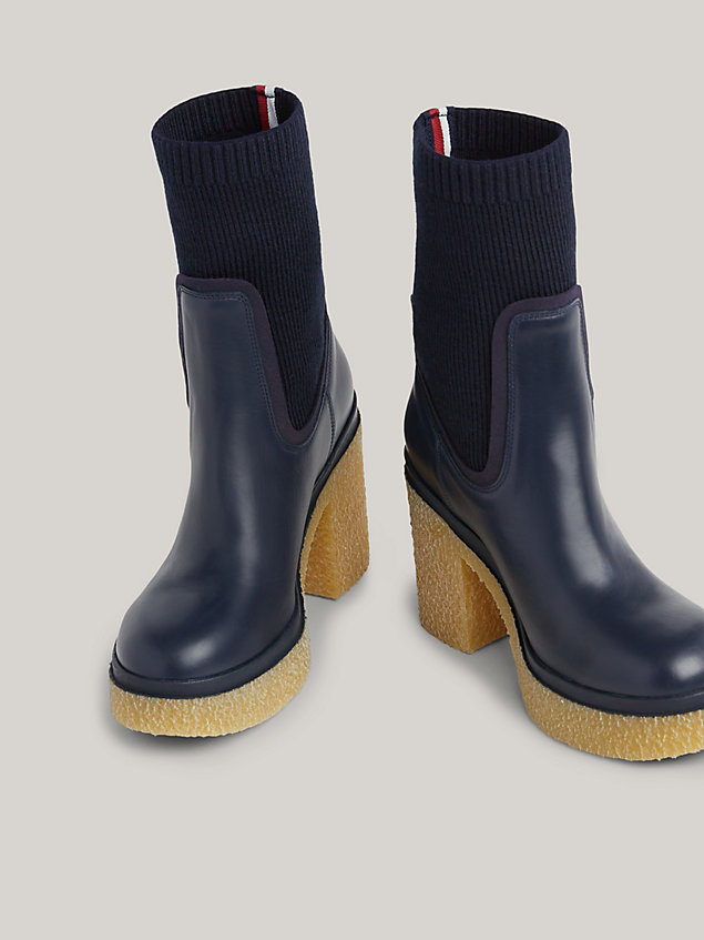blue leather crepe sole heeled sock boots for women tommy hilfiger