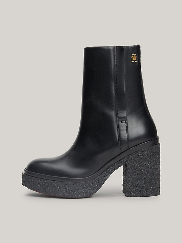 black leather crepe sole heeled ankle boots for women tommy hilfiger