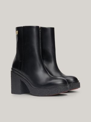 Bottines en cuir talon et semelle en cr pe Noir Tommy Hilfiger