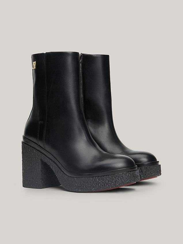 black leather crepe sole heeled ankle boots for women tommy hilfiger