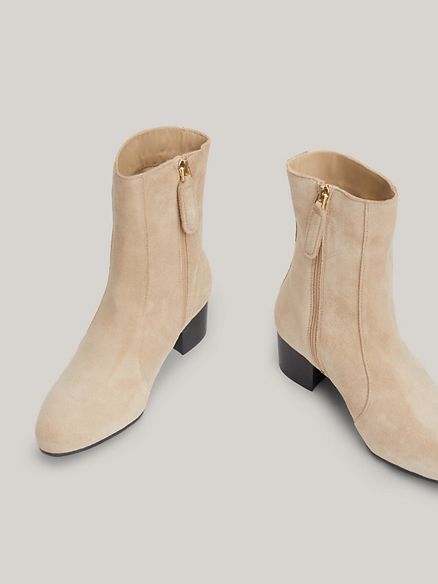 beige th city suede low boots for women tommy hilfiger