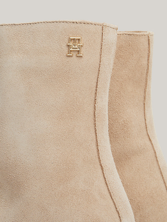 beige th city suede low boots for women tommy hilfiger