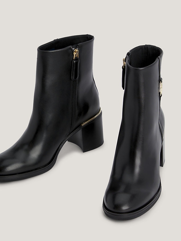 black leather metal hardware mid heel boots for women tommy hilfiger