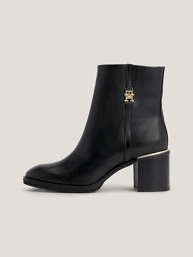 black leather metal hardware mid heel boots for women tommy hilfiger