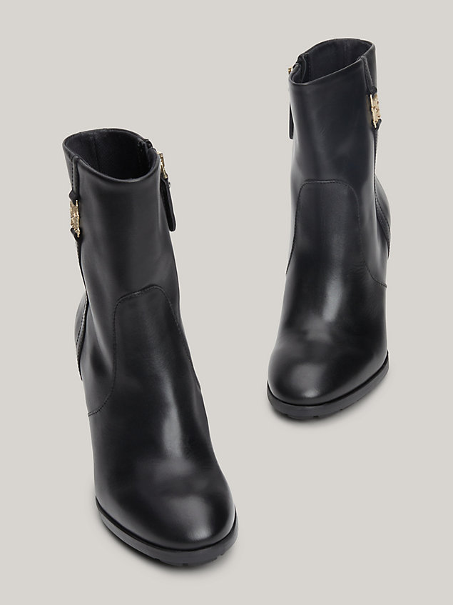 black leather metal hardware high ankle boots for women tommy hilfiger