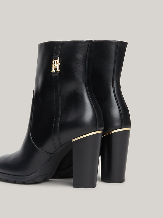 black leather metal hardware high ankle boots for women tommy hilfiger