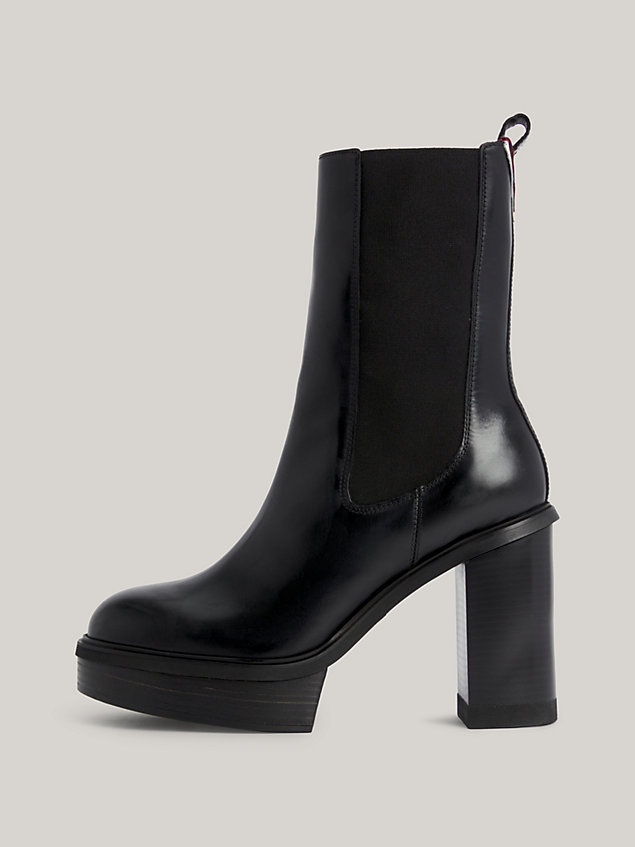 black elevated high leather chelsea boots for women tommy hilfiger