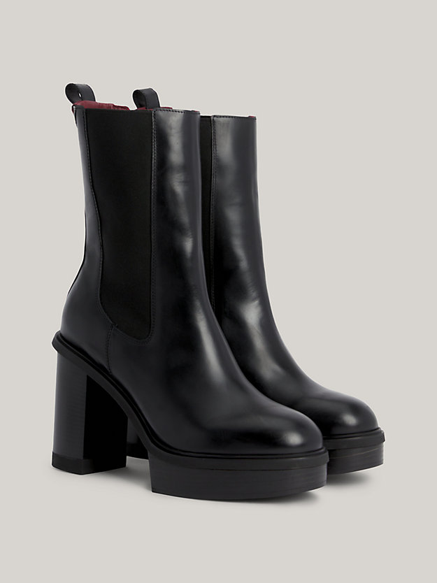 black elevated high leather chelsea boots for women tommy hilfiger