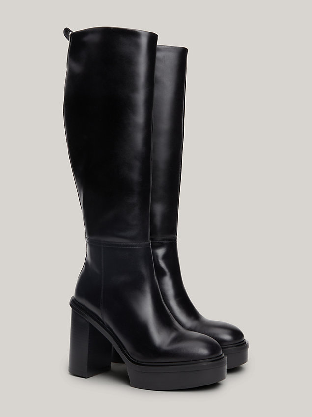 black elevated knee-high boots for women tommy hilfiger