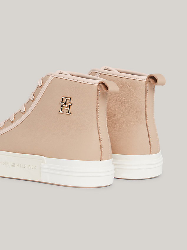 beige leather high-top trainers for women tommy hilfiger