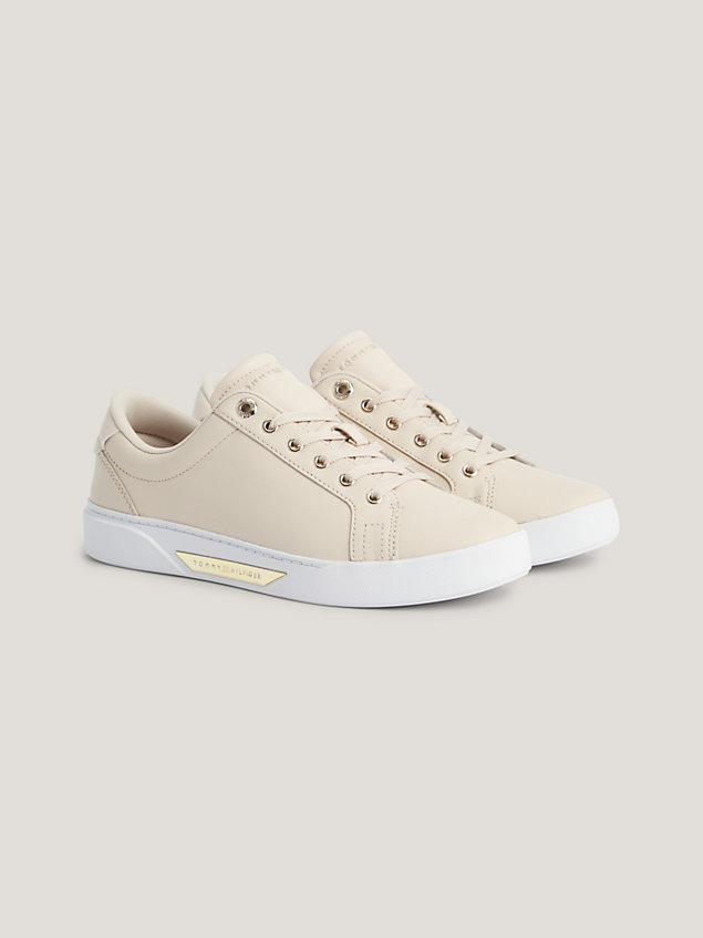 beige leather cupsole trainers for women tommy hilfiger