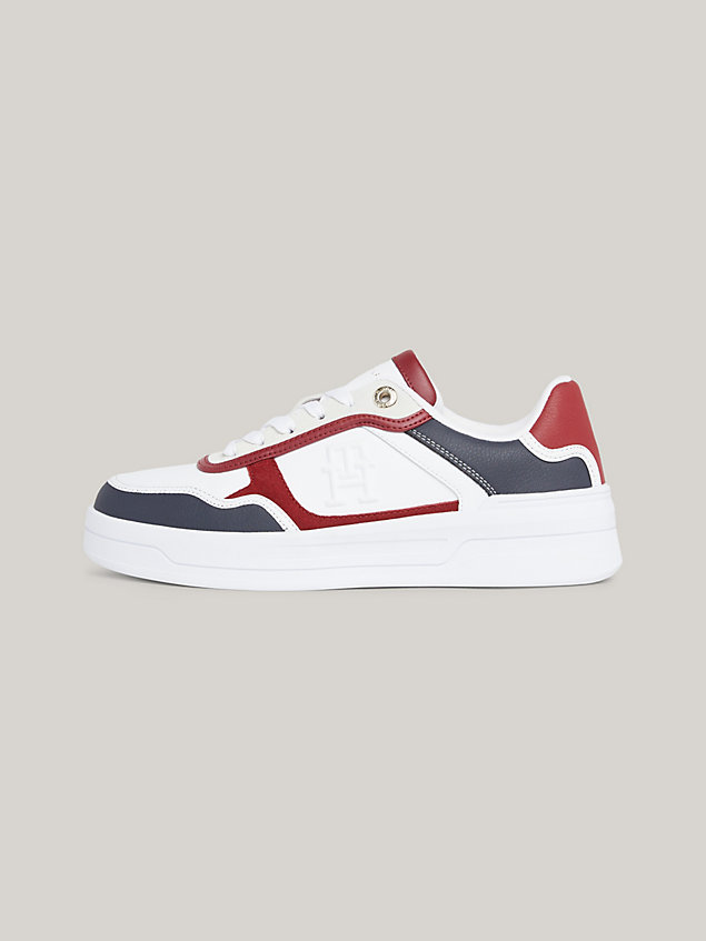 blue essential contrast th monogram basketball trainers for women tommy hilfiger
