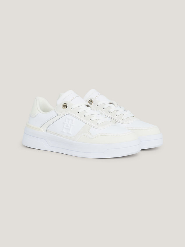 white essential contrast th monogram basketball trainers for women tommy hilfiger