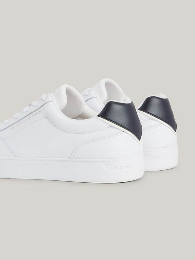 white elevated reflective detail leather trainers for women tommy hilfiger
