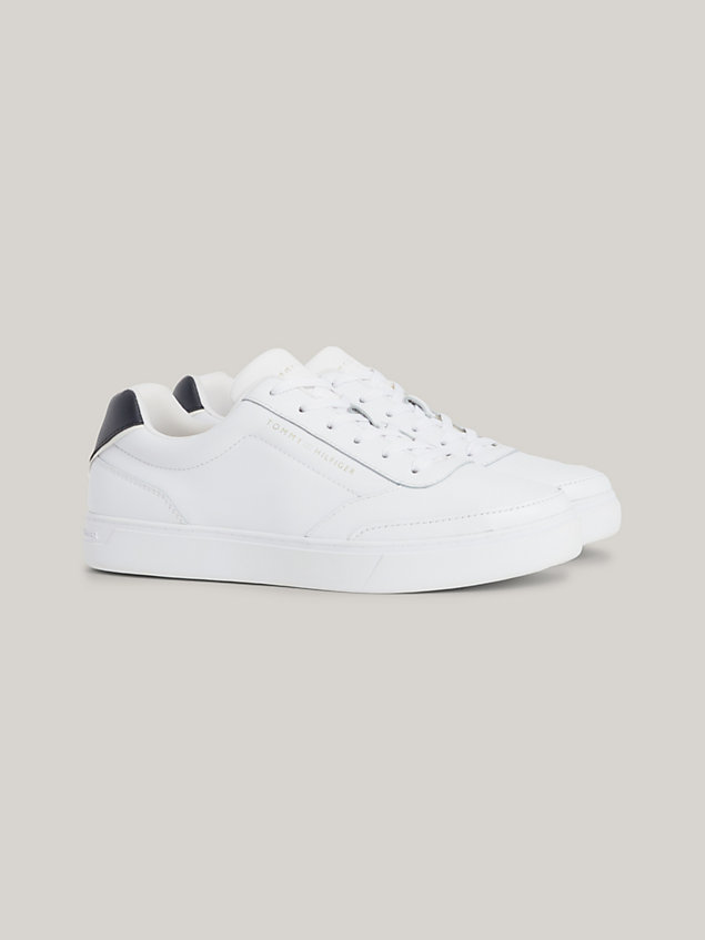 white elevated reflective detail leather trainers for women tommy hilfiger