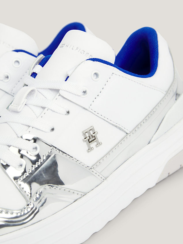 grey leather silver basketball trainers for women tommy hilfiger