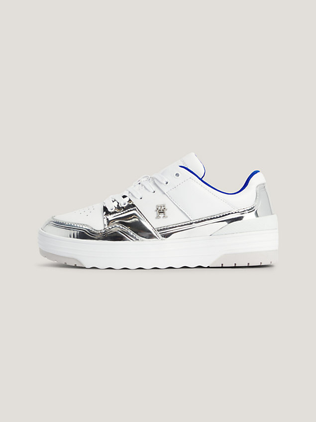 grey leather silver basketball trainers for women tommy hilfiger