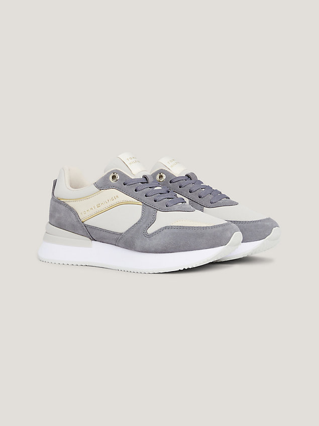 grey elevated mid-top runner trainers for women tommy hilfiger