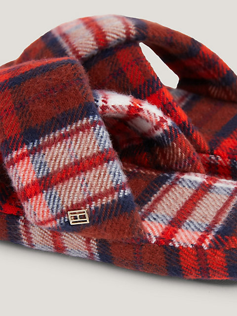 red recycled tartan slippers for women tommy hilfiger
