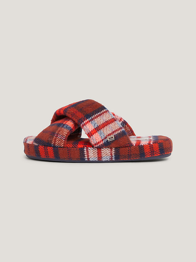 red recycled tartan slippers for women tommy hilfiger