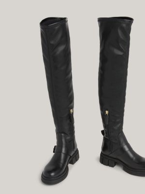 Overknee biker boot met halfhoge profielzool Zwart Tommy Hilfiger