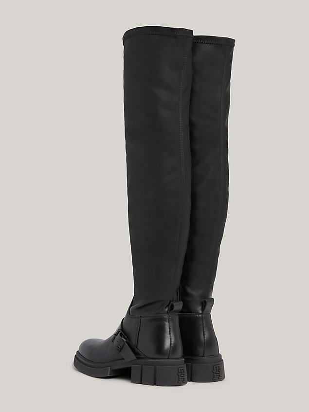 black over-knee half cleat biker boots for women tommy hilfiger