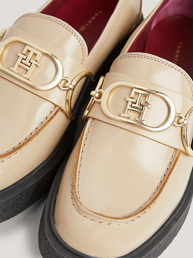 beige leather chunky flatform loafers for women tommy hilfiger