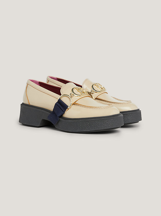 beige leather chunky flatform loafers for women tommy hilfiger
