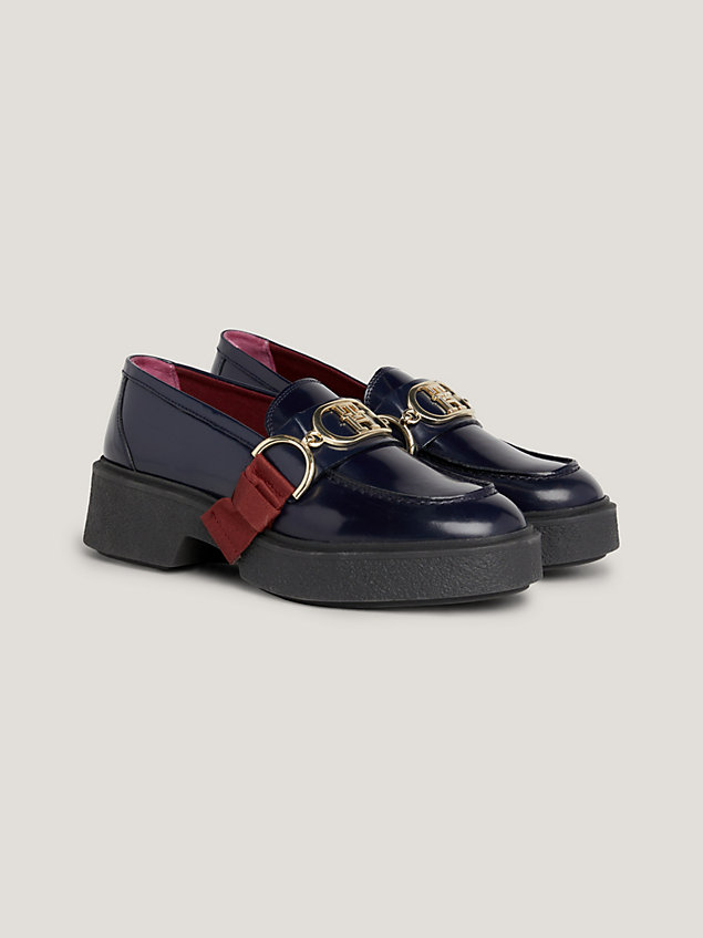 blue leather chunky flatform loafers for women tommy hilfiger