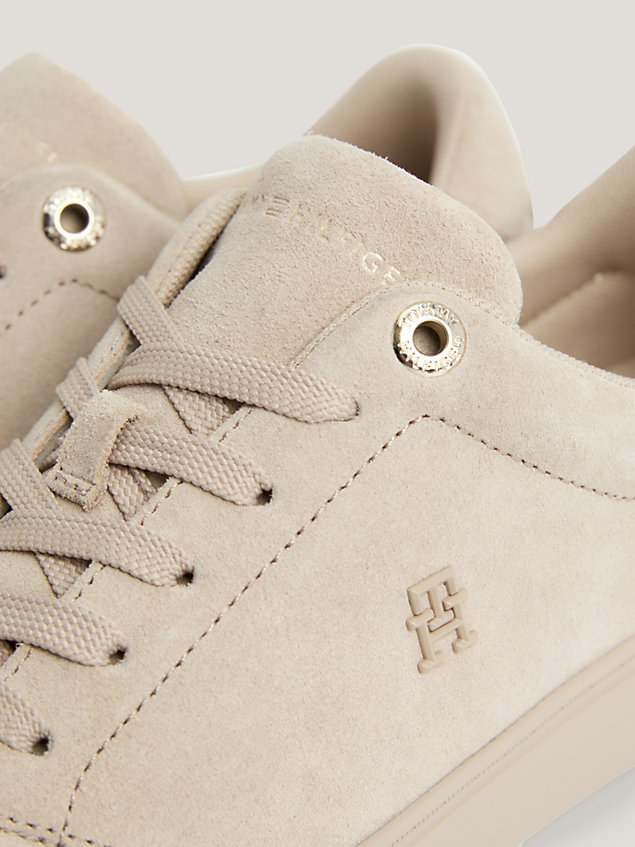beige essential suede trainers for women tommy hilfiger