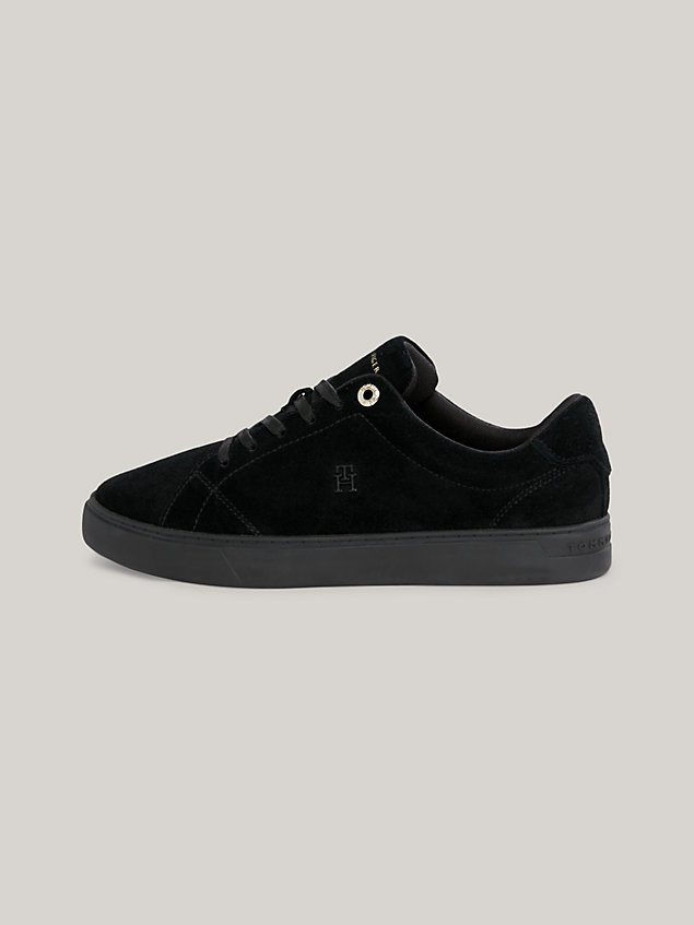 black essential suede trainers for women tommy hilfiger