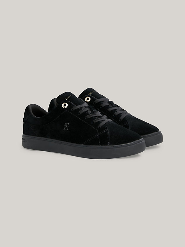 black essential suede trainers for women tommy hilfiger