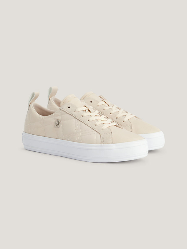 beige recycled quilted flatform trainers for women tommy hilfiger