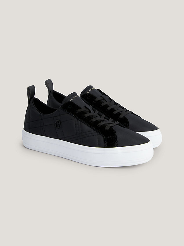 black recycled quilted flatform trainers for women tommy hilfiger