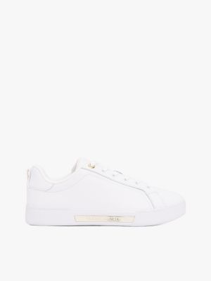 white leather cupsole court trainers for women tommy hilfiger