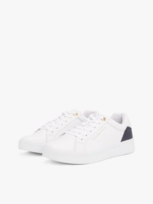 white elevated essential leather court trainers for women tommy hilfiger