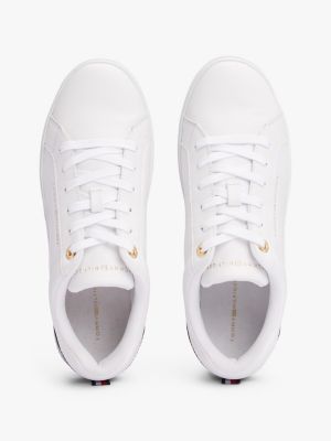 white elevated essential leather court trainers for women tommy hilfiger